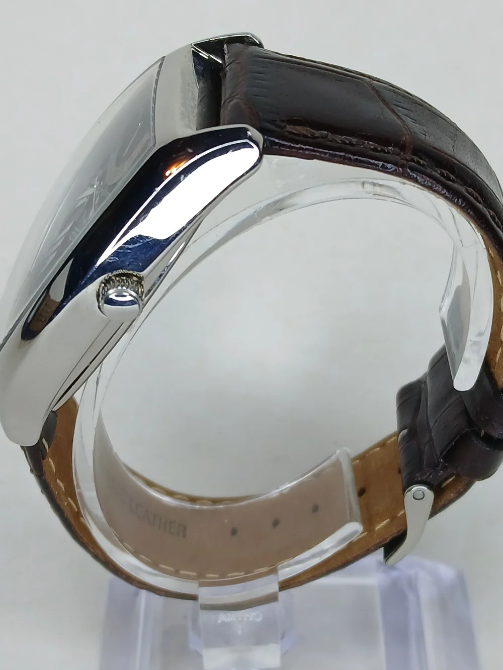 ​GUESS Steel Watch G12550G Tonneau Case Brown Dial Orig Brown Leather Strap